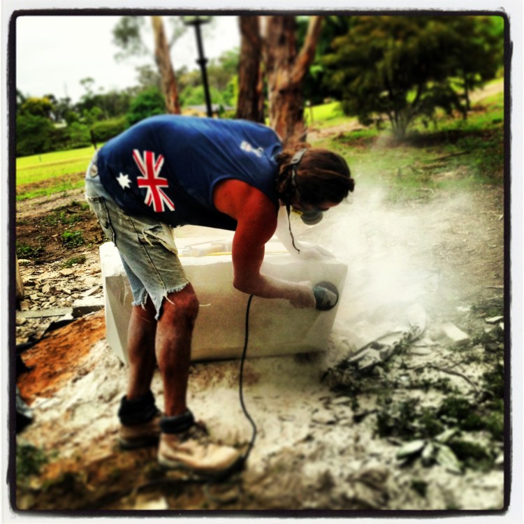 Gary shaping gargoyles